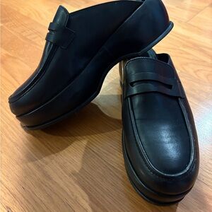 Free People Black Leather Penny Slip-On Loafers